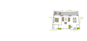 Plan d'une chambre en Résidence-Services de SERENIA